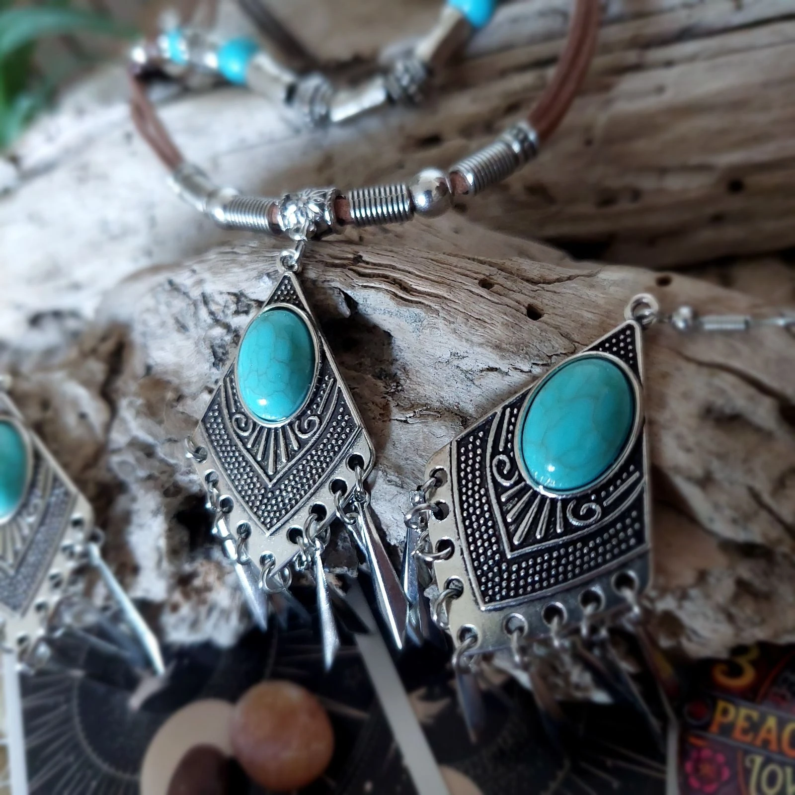 Bohème set leer en touw, Maya waterval turquoise, chocolade – photo 5